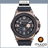 The Mulco MW5 4379 035 BlackSteel men’s watch by Mulco Watches features a black silicone strap, bronze-tone bezel, and black dial with large numerals, subdials, and the Mulco logo. Lexor Miami branding is shown above the watch.
