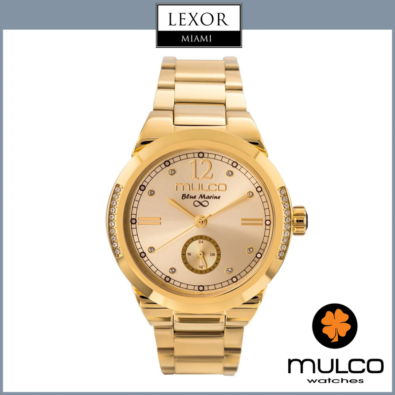 Mulco MW5 5003 033 Relógios unissex com pulseira de aço dourado e metal marinho azul