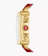 Deco Sport 18K Gold-Plated Ruby Red Leather Watch