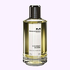 Mancera Cedrat Boise 4.0 oz. EDP Women Perfume by Mancera Perfumes features a clear glass bottle with a black cap and light yellow liquid, displayed against a plain light background—a refined fragrance choice.