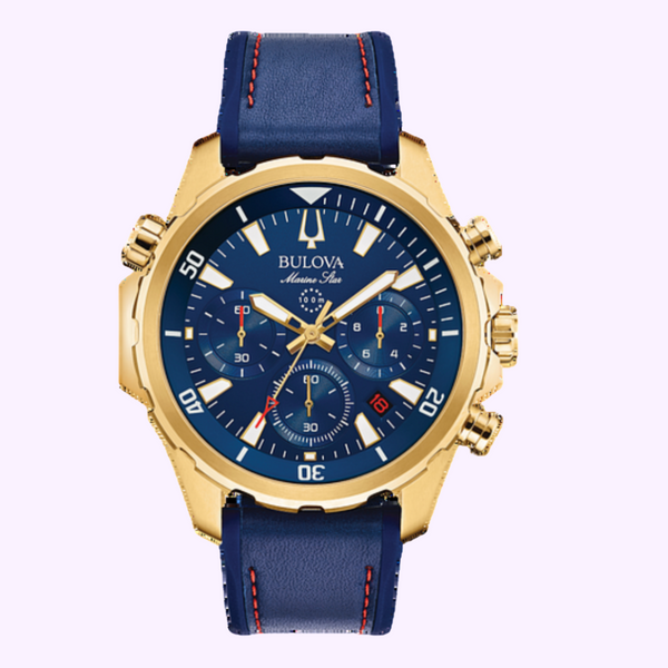 Bulova 97B168 Blue Marine Star Leather Chronograph Watch
