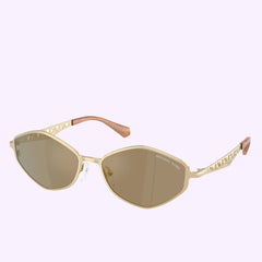 Michael Kors Sunglasses 0MK1181 10144T56 featuring gold-rimmed geometric frames and openwork cutout temples.