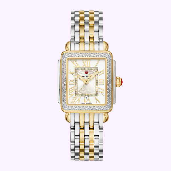Reloj Deco Madison Mid Diamond de Michele MWW06G000002 con correa de acero inoxidable en dos tonos UPC:099945523965