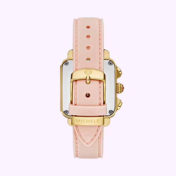 Michele Watches Deco Sport Chronograph Gold-Plated Ballet Pink Silicone Watch MWW06K000072