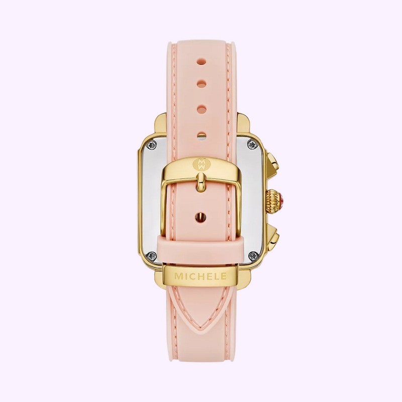 Michele Watches Deco Sport Chronograph Gold-Plated Ballet Pink Silicone Watch MWW06K000072