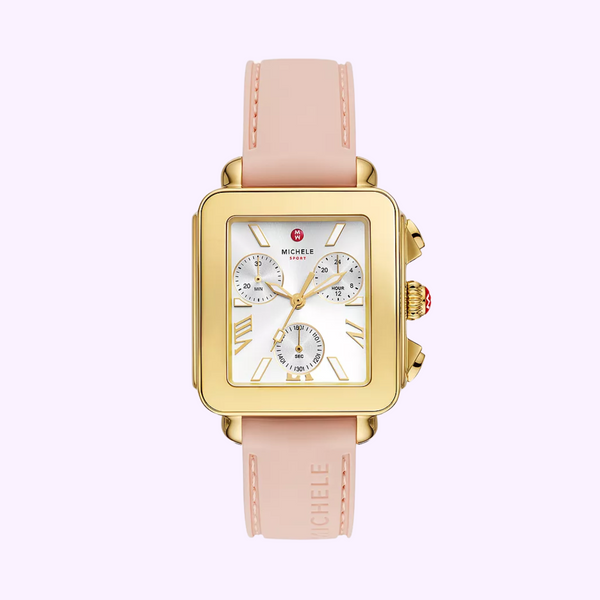 Michele Watches Deco Sport Chronograph Gold-Plated Ballet Pink Silicone Watch MWW06K000072