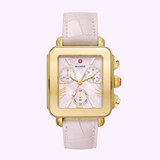 Michele Watches Deco Sport Chronograph Gold-Plated Pink Leather Watch MWW06K000068