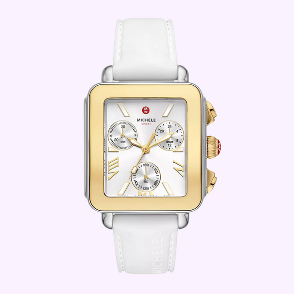 Michele Watches Deco Sport Chronograph Gold-Plated White Silicone Watch MWW06K000069