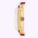 Michele Watches Deco Sport Mid Gold-Plated Ruby Red Leather Watch MWW06H000005