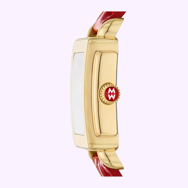 Michele Watches Deco Sport Mid Gold-Plated Ruby Red Leather Watch MWW06H000005