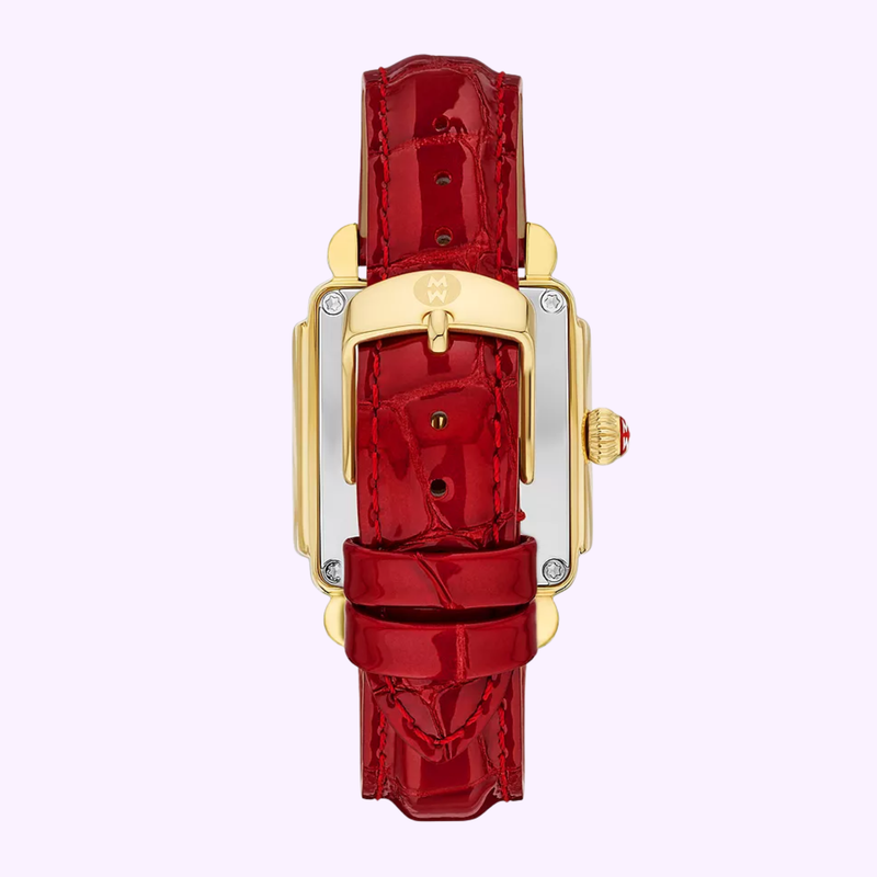 Michele Watches Deco Sport Mid Gold-Plated Ruby Red Leather Watch MWW06H000005
