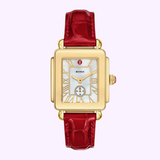 Michele Watches Deco Sport Mid Gold-Plated Ruby Red Leather Watch MWW06H000005