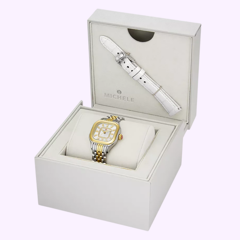 Michele Watches Meggie Two-Tone 18K Gold-Plated Diamond Dial Watch Gift Set MWW33B001SET