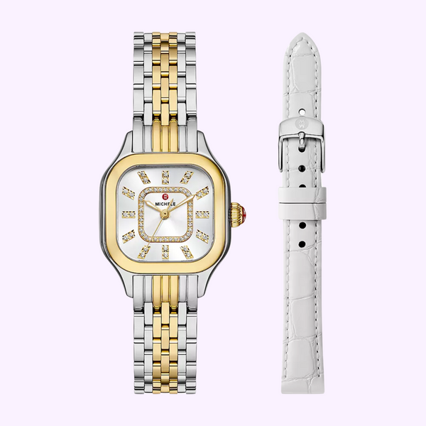 Michele Watches Meggie Two-Tone 18K Gold-Plated Diamond Dial Watch Gift Set MWW33B001SET