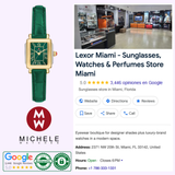 Gold Michele Watches Deco Madison Mini MWW06D000182 rectangular watch featuring a green textured dial and a matching green leather strap.