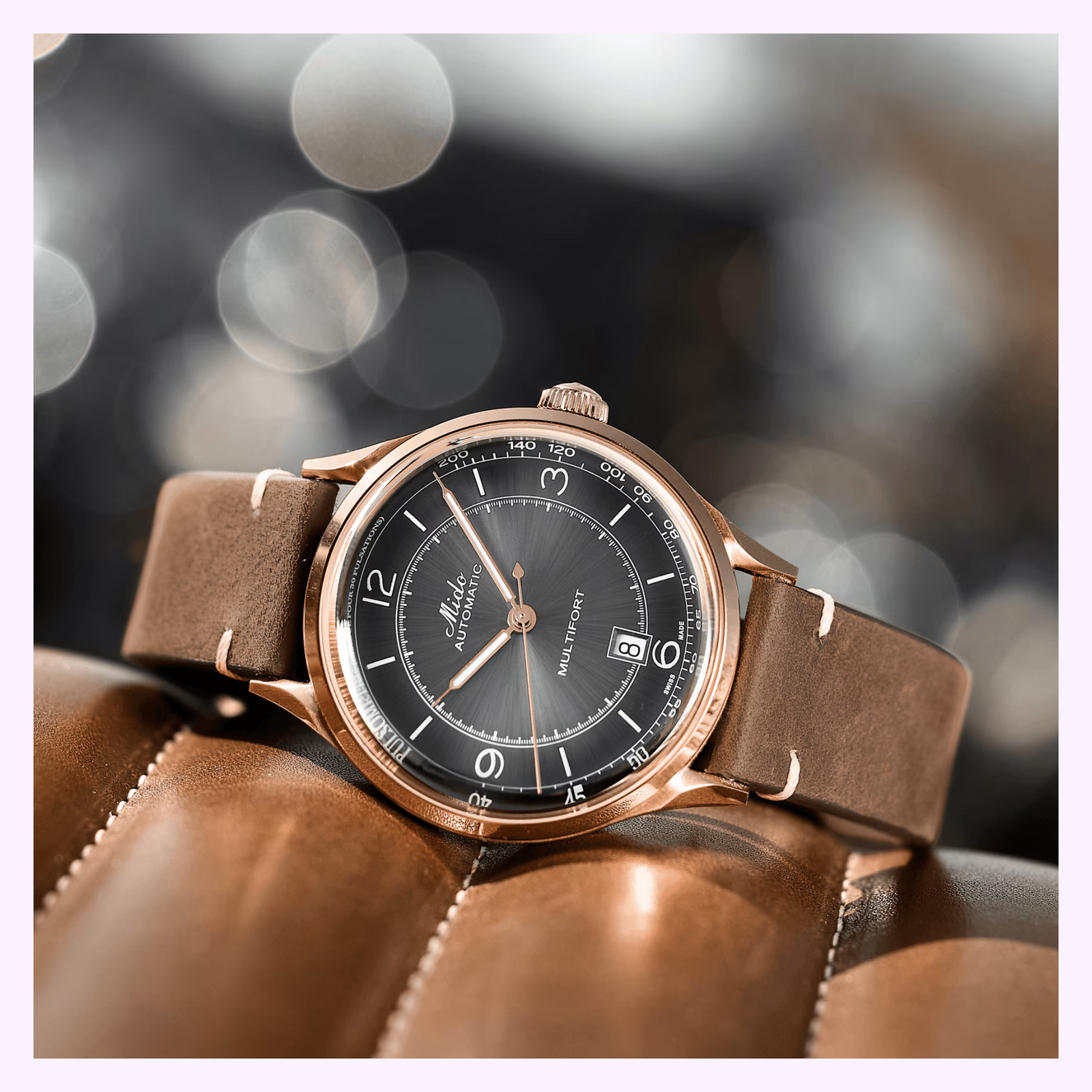 Mido M0404073606000 Multifort Patrimony Brown Leather Strap Men