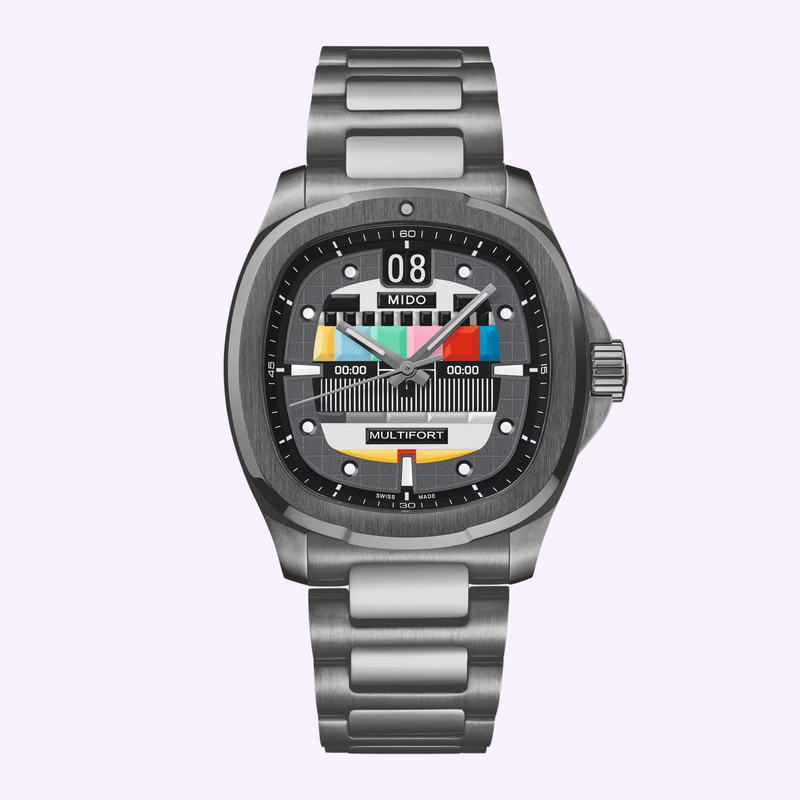 Mido Multifort TV Big Date S01E02 front view on wrist