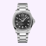 Mido Watches Multifort TV Big Date Chronometer M0495671105100 in stainless steel, featuring a square-edged case, a black grid-patterned dial, and a large date display at the 12 o’clock position.
