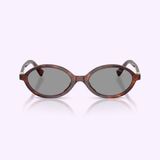 Oval-shaped Miu Miu 0MU 04ZS 21C40O50 Sunglasses (UPC: 8056262398050) with dark lenses and a brown tortoiseshell frame are displayed on a light, neutral background—these designer sunglasses from Miu Miu embody timeless appeal and sophisticated style.