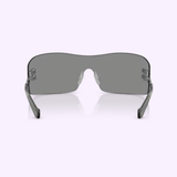 Miu Miu sunglasses 0MU B53S 1BC81A44 by Miu Miu Sunglasses, featuring gray-tinted shield lenses and sleek metal arms, displayed from the front against a light background.