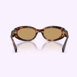 Miu Miu sunglasses 0MU C01S 27L10Y53 from Miu Miu Sunglasses showcase a bold tortoiseshell design and oval brown lenses, displayed front-facing against a light background.