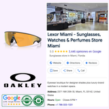 Discover the refined elegance of the Oakley Meta Vanguard Sunglasses 0OW8001 80010452, displayed within the stylish Lexor Miami store interior and highlighted on their Google listing with outstanding ratings, reviews, address, hours, and phone information—showcasing Oakley Meta Sunglasses’ commitment to luxury eyewear and innovative design.