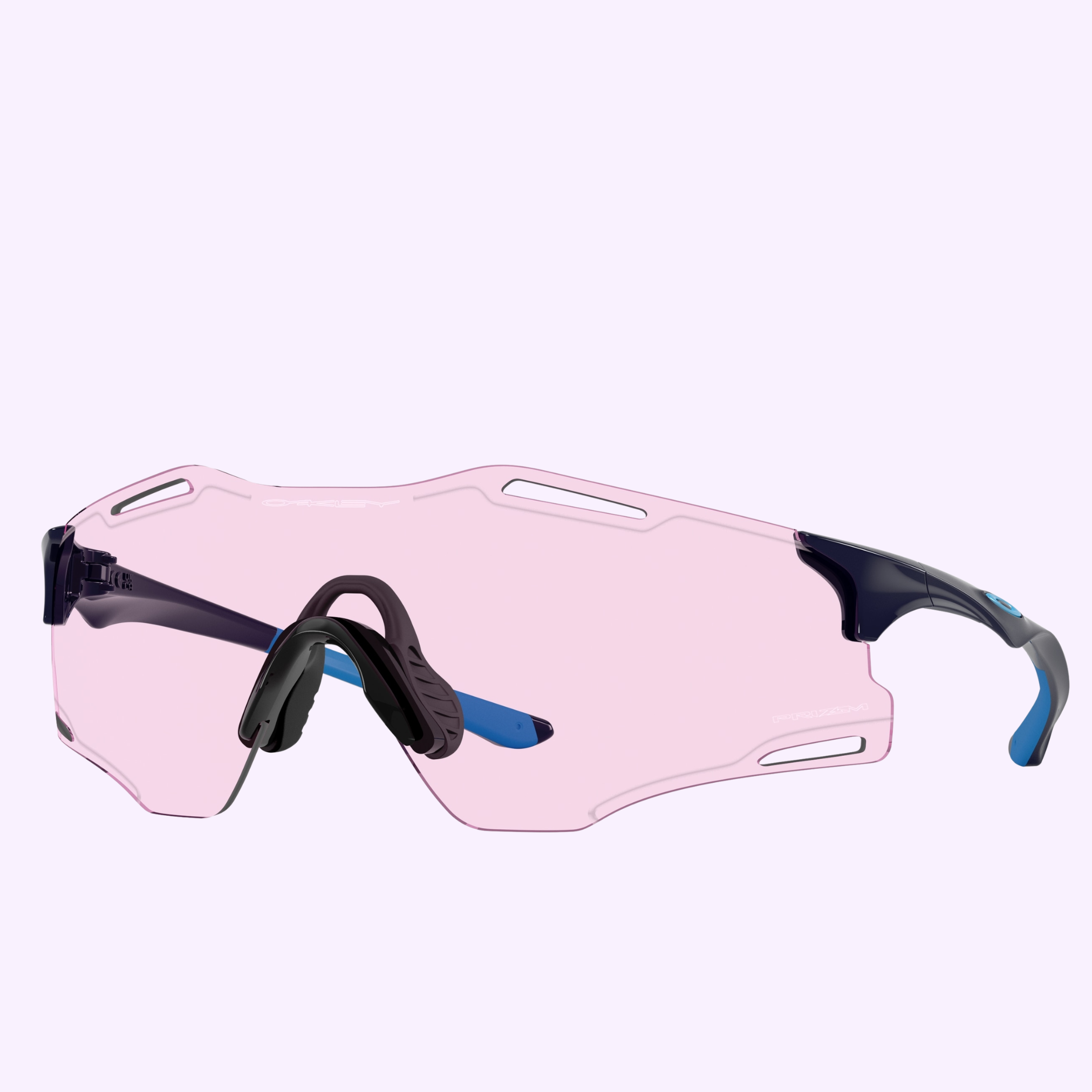 Oakley Sunglasses 0OO9512D 95120439 feature a single wraparound pink lens, dark blue and black arms, and blue accents—ideal for fans seeking Oakley's signature cutting-edge style and performance.