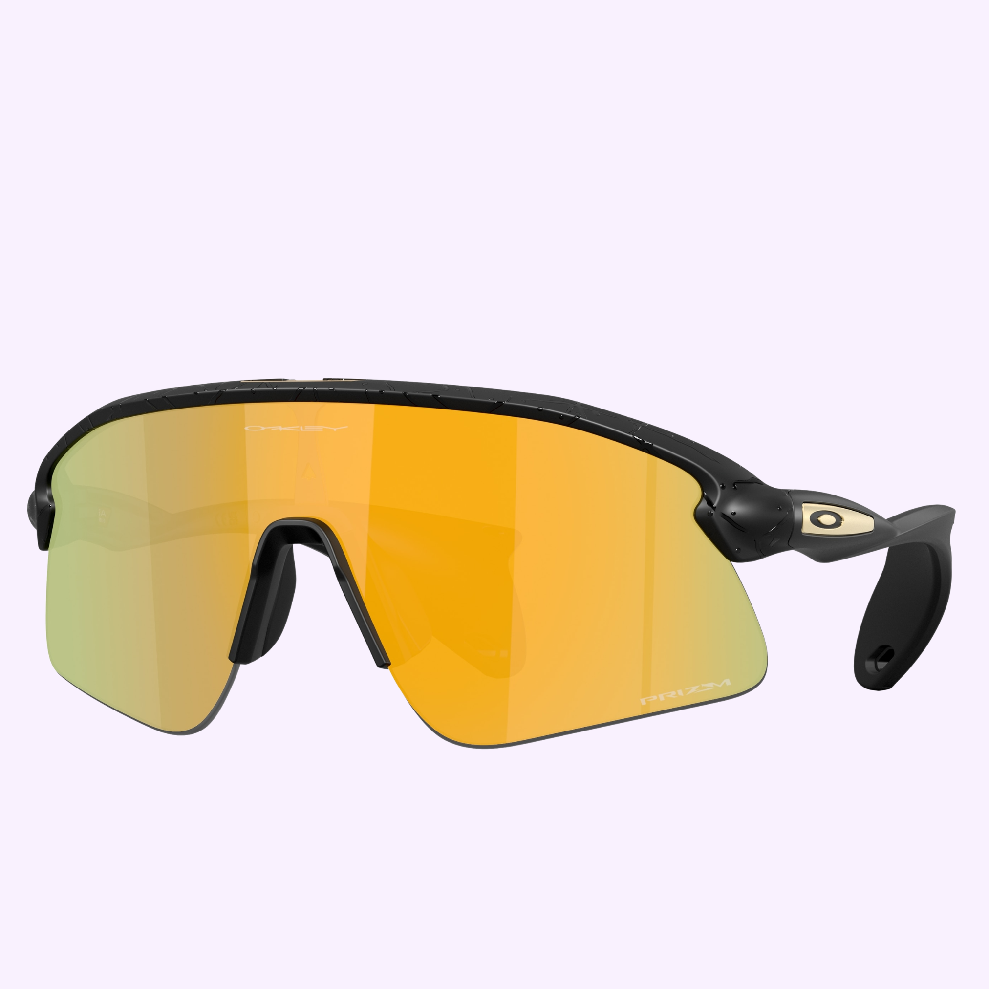 Oakley Sunglasses 0OO9517 95171639 feature a sleek black wraparound design with a single large yellow-orange mirrored lens and the Oakley logo on the temple.