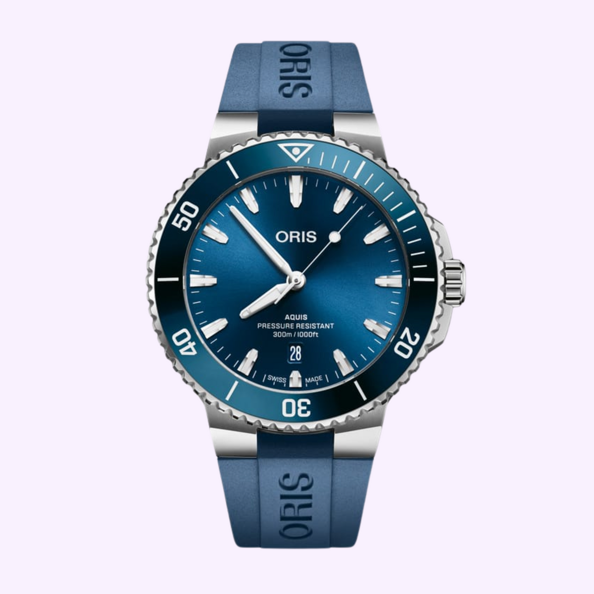 Oris Aquis Date with blue sunray dial and blue rubber strap