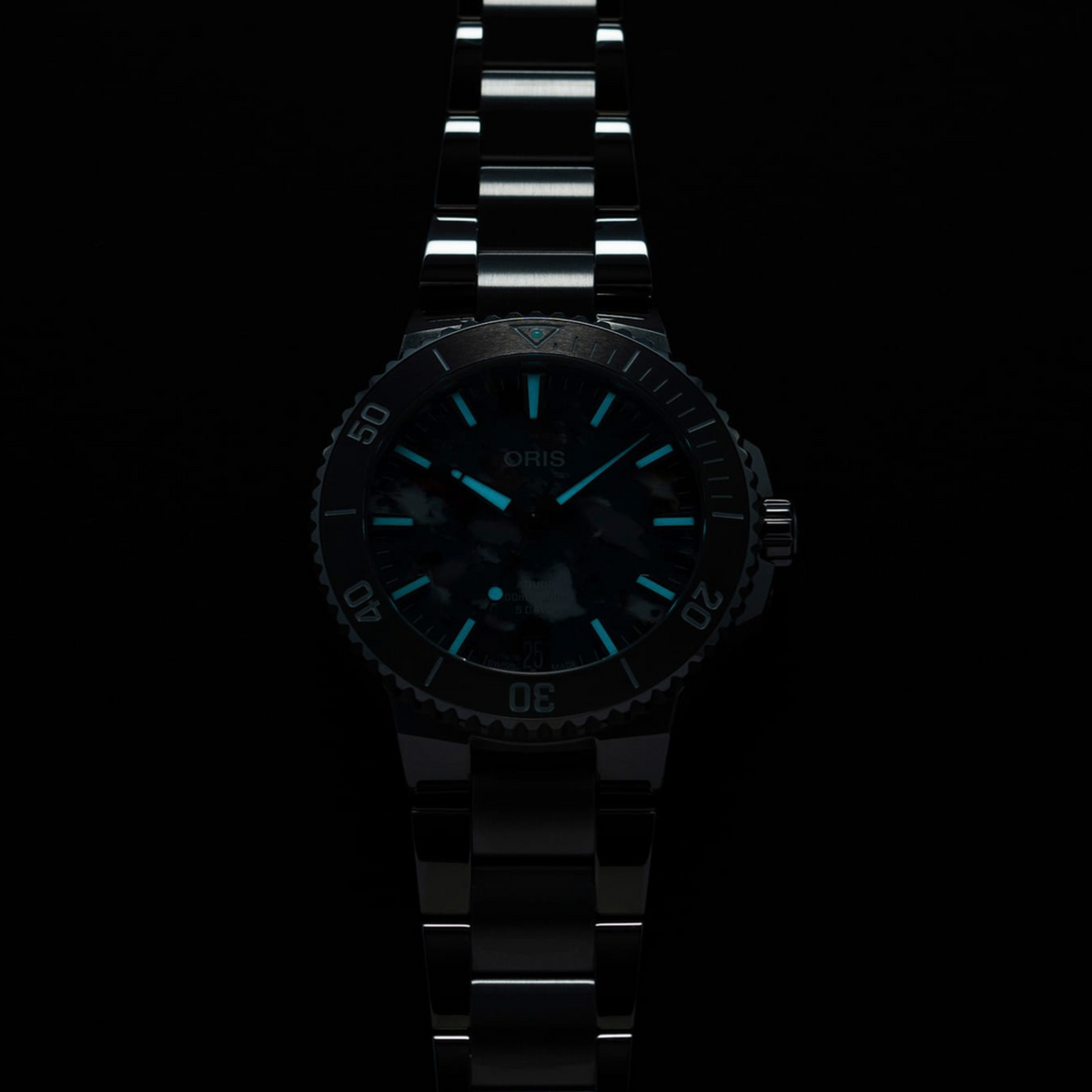 Oris Aquis Date Upcycle Calibre 400 luxury watch with colourful recycled dial styled for everyday wear