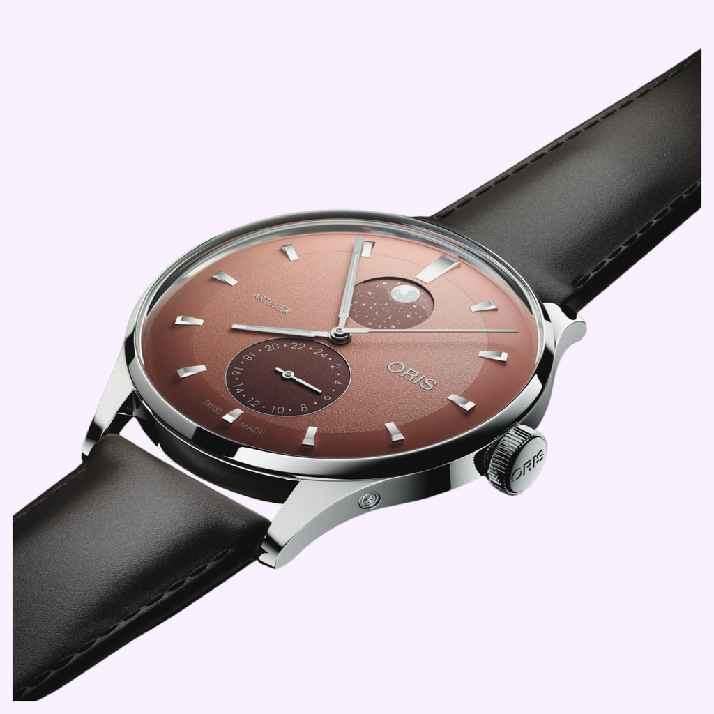 Oris Artelier Complication with brown dial, moonphase and brown leather strap