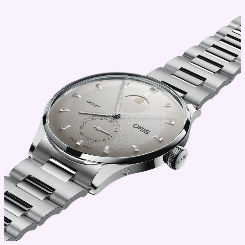 Oris Artelier Complication with white dial, moonphase and stainless steel bracelet