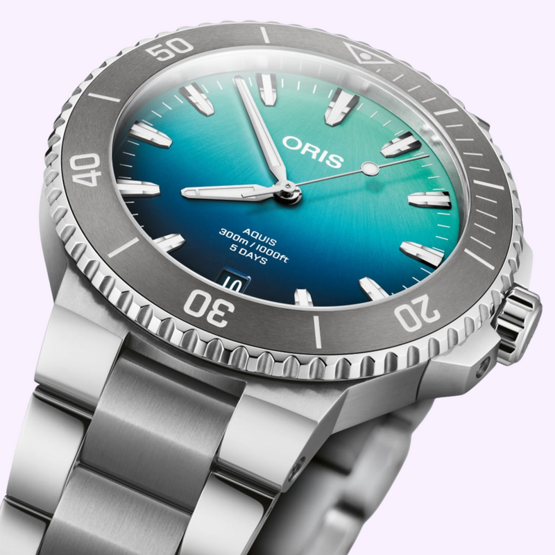 Oris Great Barrier Reef Limited Edition IV stainless steel Aquis case and bracelet with gradient ocean dial