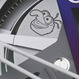 Close-up of an Oris Watches ProPilot X Gonzo Edition movement, featuring a line-art illustration of a cartoon character with a large nose on the barrel cover.