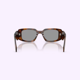 The PRADA Sunglasses 0PR 17WSF 20D50Q51 by Prada Sunglasses feature a modern rectangular silhouette for women, showcasing a stylish tortoiseshell pattern and dark lenses, presented on a light background and viewed from the front.