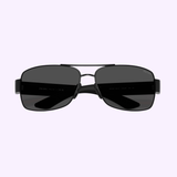 PRADA Sunglasses 0PS B52S 1AB06F65 by Prada Sunglasses feature black aviator-style frames, dark tinted lenses, and thick black arms, shown against a light purple background with the logo subtly on one lens.