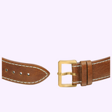 A brown leather watch strap for the Rado Watches Captain Cook Bronze Limited Edition R32504208, featuring a gold-tone metal buckle and pin.