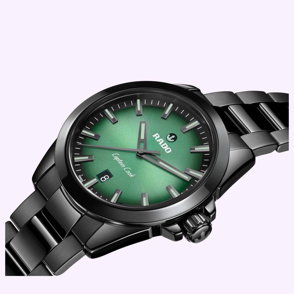 Rado Captain Cook Discover R32279312 black ceramic green sunray dial