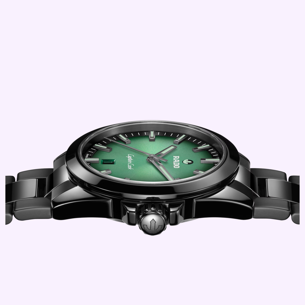 Rado Captain Cook Discover R32279312 with green sunray dial and black ceramic link bracelet