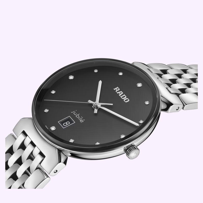 Rado Florence Diamonds R48912733 close-up of black dial and date window
