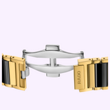 Open Rado Watches Integral Limited Edition R20254702 watch clasp featuring high-tech ceramic gold-tone and black rectangular links with a silver metal deployment mechanism.