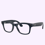 Shiny Cosmic Blue rectangular Ray-Ban Meta Gen 2 - RW4012 sunglasses with thick frames, featuring a small circular detail on the hinge and the Ray-Ban logo on the temples, displayed on a light purple background.