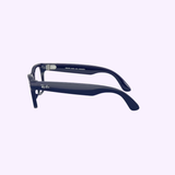 Side view of Ray-Ban Meta Gen 2 - RW4012 601CH52 Shiny Cosmic Blue smart glasses frames with the Ray-Ban logo on the temple, displayed against a light purple background.