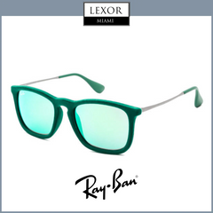 Ray-Ban RB4187 6082/3R 54 unisex sunglasses with mirrored lenses and thin silver arms are shown on a white background. The Lexor Miami logo appears at the top, and the Ray-Ban Sunglasses logo is at the bottom.