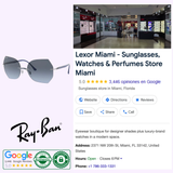 A pair of hexagonal, rimless Ray-Ban RB8065 003/8F 62 women sunglasses with blue gradient lenses and metal arms. The Lexor Miami logo appears at the top, and the Ray-Ban Sunglasses logo is at the bottom of the image.