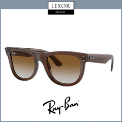 A pair of Ray-Ban 0RBR0101S 92023A59 brown gradient sunglasses is displayed on a white background, with the Ray-Ban Sunglasses and Lexor Miami logos above and below the product.