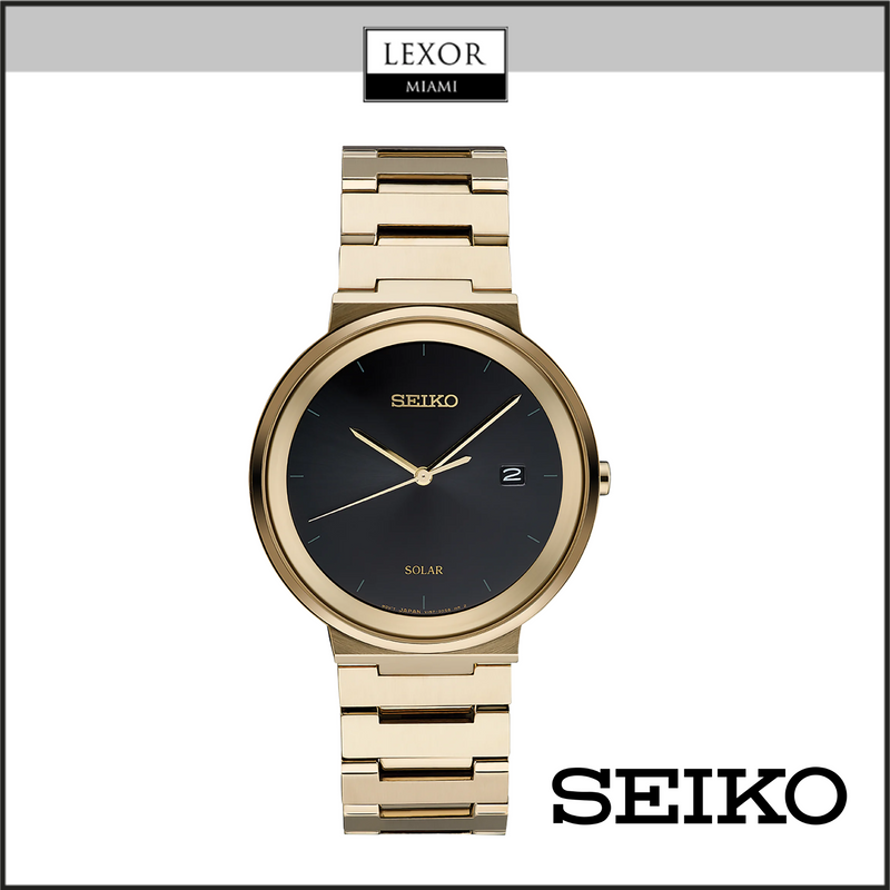 Seiko SNE482 Solar Essentials Gold-Tone Stainless Steel Bracelet Watch 40mm Men Watches Lexor Miami