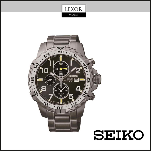 Seiko SSC307 Core Solar - Reloj cronógrafo con alarma y esfera negra y acero IP gris para hombre, Lexor Miami