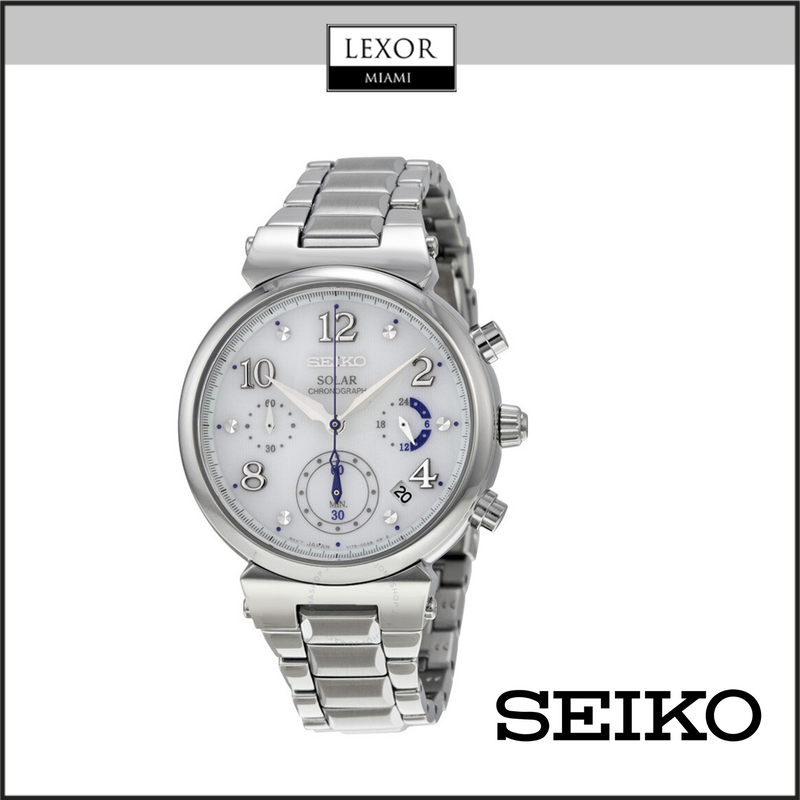Seiko SSC863 Solar Chronograph White Dial Steel Case Women Watches Lexor Miami