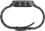 Side view of the Seiko Watches Chronograph Solar SFJ007 with a linked band, displaying the case, two side buttons, and a partially open clasp—a sleek Limited Edition from Seiko Watches for the Speedtimer World Athletics Championship.
